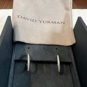 David Yurman small Pave Hoop Earrings Sterling Silver with Diamonds